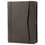 Business Leather Portfolio Padfolio Folder with Notepad Holder, Zipper Organizer Padfolio Case for Meeting and Travel, Brown