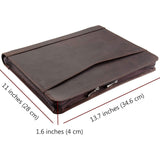 Business Leather Portfolio Padfolio Folder with Notepad Holder, Zipper Organizer Padfolio Case for Meeting and Travel, Brown