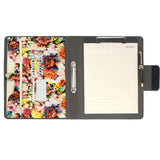 2-Ring Binder Clipboard Portfolio Organizer Folder Case, Flower Painting PU Leather Padfolio Ring Binder with Expanded Document Bag and Clipboard