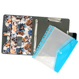 3-Ring Binder Clipboard Portfolio Organizer Folder Case, Flower Painting PU Leather Padfolio Ring Binder with Expanded Document Bag and Clipboard