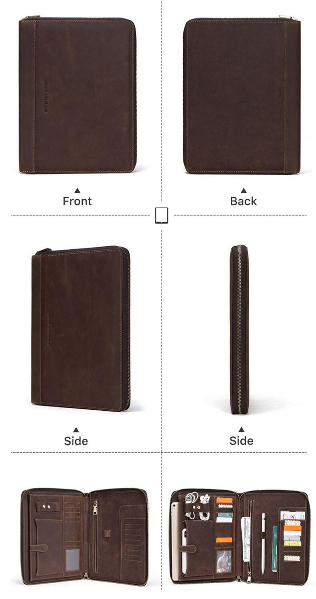 Vintage Leather Padfolio, Zipper Portfolio Organizer Case epadfolios