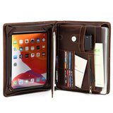Genuine Leather Portfolio Folder with Handle for 13" MacBook, Zipper Portfolio Case with A4 Notepad Holder, Tablet Holder for iPad Pro 12.9 (2018&2020&2021)