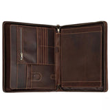 Genuine Leather Portfolio Folder with Handle for 13" MacBook, Zipper Portfolio Case with A4 Notepad Holder, Tablet Holder for iPad Pro 12.9 (2018&2020&2021)