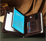 Genuine Leather Portfolio Folder with Handle for 13" MacBook, Zipper Portfolio Case with A4 Notepad Holder, Tablet Holder for iPad Pro 12.9 (2018&2020&2021)