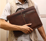 Genuine Leather Portfolio Folder with Handle for 13" MacBook, Zipper Portfolio Case with A4 Notepad Holder, Tablet Holder for iPad Pro 12.9 (2018&2020&2021)