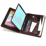 Genuine Leather Portfolio with Handle and Zipper for 12.9-inch iPad, Zipper Portfolio with A4 Size Notepad Holder, Business Carrying Case