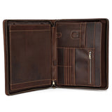 Genuine Leather Portfolio with Handle and Zipper for 12.9-inch iPad, Zipper Portfolio with A4 Size Notepad Holder, Business Carrying Case