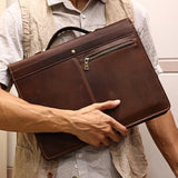 Genuine Leather Portfolio with Handle and Zipper for 12.9-inch iPad, Zipper Portfolio with A4 Size Notepad Holder, Business Carrying Case