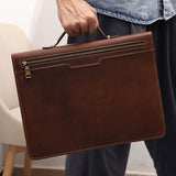 Genuine Leather Portfolio with Handle and Zipper for 12.9-inch iPad, Zipper Portfolio with A4 Size Notepad Holder, Business Carrying Case