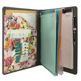 Flower Painting PU Leather Padfolio Ring Binder with Color File Folders, Organizer Portfolio File Folder with 4-Ring Binder and Clipboard