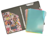 Flower Painting PU Leather Padfolio Ring Binder with Color File Folders, Organizer Portfolio File Folder with 4-Ring Binder and Clipboard