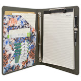 Flower Painting PU Leather Padfolio Ring Binder with Color File Folders, Organizer Portfolio File Folder with 4-Ring Binder and Clipboard