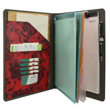 Flower Painting PU Leather Padfolio Ring Binder with Color File Folders, Organizer Portfolio File Folder with 4-Ring Binder and Clipboard