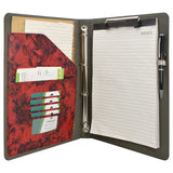 Flower Painting PU Leather Padfolio Ring Binder with Color File Folders, Organizer Portfolio File Folder with 4-Ring Binder and Clipboard