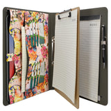 Flower Painting PU Leather Padfolio Ring Binder with Removable Clipboard, Organizer Portfolio File Folder with 2-Ring Binder