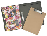 Flower Painting PU Leather Padfolio Ring Binder with Removable Clipboard, Organizer Portfolio File Folder with 2-Ring Binder