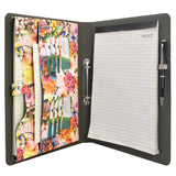 Flower Painting PU Leather Padfolio Ring Binder with Removable Clipboard, Organizer Portfolio File Folder with 2-Ring Binder