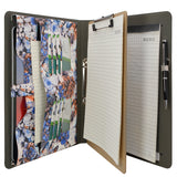 Flower Painting PU Leather Padfolio Ring Binder with Removable Clipboard, Organizer Portfolio File Folder with 2-Ring Binder