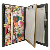 Flower Painting PU Leather Padfolio Ring Binder with Removable Clipboard, Organizer Portfolio File Folder with 3-Ring Binder