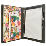 Flower Painting PU Leather Padfolio Ring Binder with Removable Clipboard, Organizer Portfolio File Folder with 3-Ring Binder