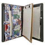 Flower Painting PU Leather Padfolio Ring Binder with Removable Clipboard, Organizer Portfolio File Folder with 3-Ring Binder