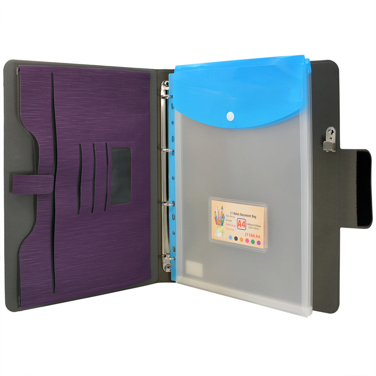 Padfolio Ring Binder with Expanded Document Bag, Business Organizer Po