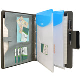 Ring Binder Padfolio with A4 Expanded Document Bag, Business Organizer Portfolio with 4-Ring Binder and Clipboard