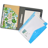 2 Ring Binder Padfolio File Folder with Expanded Document Bag, Flower Painting PU Leather Padfolio Ring Binder with Clipboard