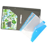 2 Ring Binder Padfolio File Folder with Expanded Document Bag, Flower Painting PU Leather Padfolio Ring Binder with Clipboard