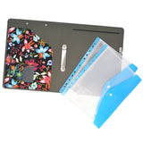 2 Ring Binder Padfolio File Folder with Expanded Document Bag, Flower Painting PU Leather Padfolio Ring Binder with Clipboard