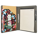 2 Ring Binder Padfolio File Folder with Expanded Document Bag, Flower Painting PU Leather Padfolio Ring Binder with Clipboard