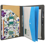 2 Ring Binder Padfolio File Folder with Expanded Document Bag, Flower Painting PU Leather Padfolio Ring Binder with Clipboard