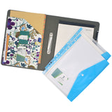 2 Ring Binder Padfolio File Folder with Expanded Document Bag, Flower Painting PU Leather Padfolio Ring Binder with Clipboard