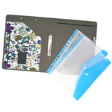 2 Ring Binder Padfolio File Folder with Expanded Document Bag, Flower Painting PU Leather Padfolio Ring Binder with Clipboard