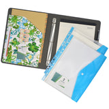 3 Ring Binder Padfolio File Folder with Expanded Document Bag, Flower Painting PU Leather Padfolio Ring Binder with Clipboard