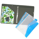 3 Ring Binder Padfolio File Folder with Expanded Document Bag, Flower Painting PU Leather Padfolio Ring Binder with Clipboard