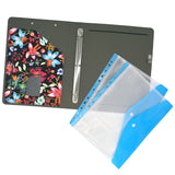 3 Ring Binder Padfolio File Folder with Expanded Document Bag, Flower Painting PU Leather Padfolio Ring Binder with Clipboard