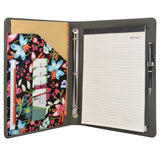 3 Ring Binder Padfolio File Folder with Expanded Document Bag, Flower Painting PU Leather Padfolio Ring Binder with Clipboard