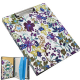 3 Ring Binder Padfolio File Folder with Expanded Document Bag, Flower Painting PU Leather Padfolio Ring Binder with Clipboard