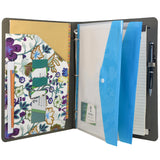 3 Ring Binder Padfolio File Folder with Expanded Document Bag, Flower Painting PU Leather Padfolio Ring Binder with Clipboard