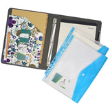 3 Ring Binder Padfolio File Folder with Expanded Document Bag, Flower Painting PU Leather Padfolio Ring Binder with Clipboard