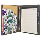 3 Ring Binder Padfolio File Folder with Expanded Document Bag, Flower Painting PU Leather Padfolio Ring Binder with Clipboard