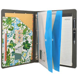4 Ring Binder Padfolio File Folder with Expanded Document Bag, Flower Painting PU Leather Padfolio Ring Binder with Clipboard