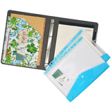 4 Ring Binder Padfolio File Folder with Expanded Document Bag, Flower Painting PU Leather Padfolio Ring Binder with Clipboard