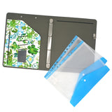 4 Ring Binder Padfolio File Folder with Expanded Document Bag, Flower Painting PU Leather Padfolio Ring Binder with Clipboard