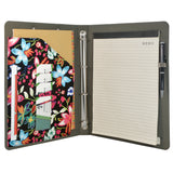 4 Ring Binder Padfolio File Folder with Expanded Document Bag, Flower Painting PU Leather Padfolio Ring Binder with Clipboard