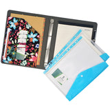 4 Ring Binder Padfolio File Folder with Expanded Document Bag, Flower Painting PU Leather Padfolio Ring Binder with Clipboard