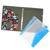 4 Ring Binder Padfolio File Folder with Expanded Document Bag, Flower Painting PU Leather Padfolio Ring Binder with Clipboard