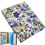 4 Ring Binder Padfolio File Folder with Expanded Document Bag, Flower Painting PU Leather Padfolio Ring Binder with Clipboard
