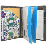 4 Ring Binder Padfolio File Folder with Expanded Document Bag, Flower Painting PU Leather Padfolio Ring Binder with Clipboard